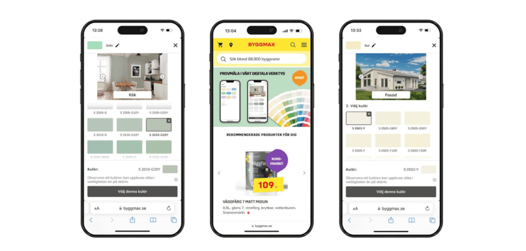 Byggmax lanserar digitalt färgverktyg Med appen kan kunderna testa olika färger och beställa hem dem. Bild Byggmax