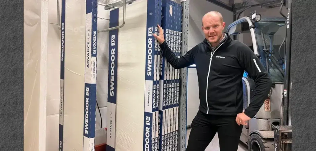 Johan Axelsson, vd Derome Bygg och Industri AB är redo för öppningen av Deromes nya byggoutlet.