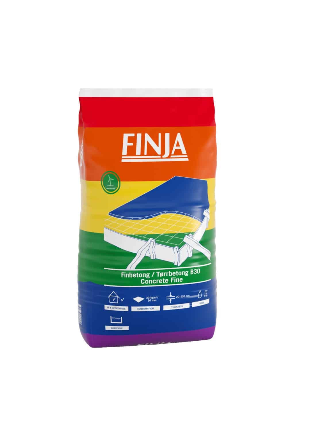 Finbetong i regnbågsfärgad säck Säcken som står för allas rätt att vara sig själv. Bild Finja.