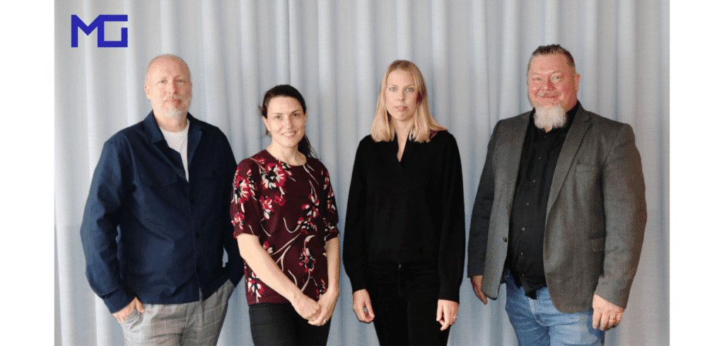 Gänget som ska stärka upp medlemstjänsterna inom Mestergruppen. Från vänster, Mikael Österlund, Ingegerd Sandin, Elin Engdahl och Mathias Lindahl.