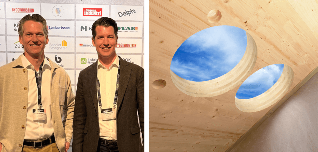 Peab och Södra utvecklar framtidens hållbara bygglösning tv. Andreas Berge, affärsområdeschef vid Södra med ansvar för Södra Building Systems. Th. Carl Rülcker, tillförordnad vd på Peabbolaget Byggelement