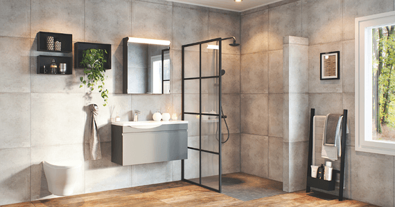 Polaria växer i Sverige – inleder samarbete med K-Bygg Polaria Spegelskåp Lumena med integrerad belysning, kommod och tvättställ Laval i antracitgrå och hylla Loota.