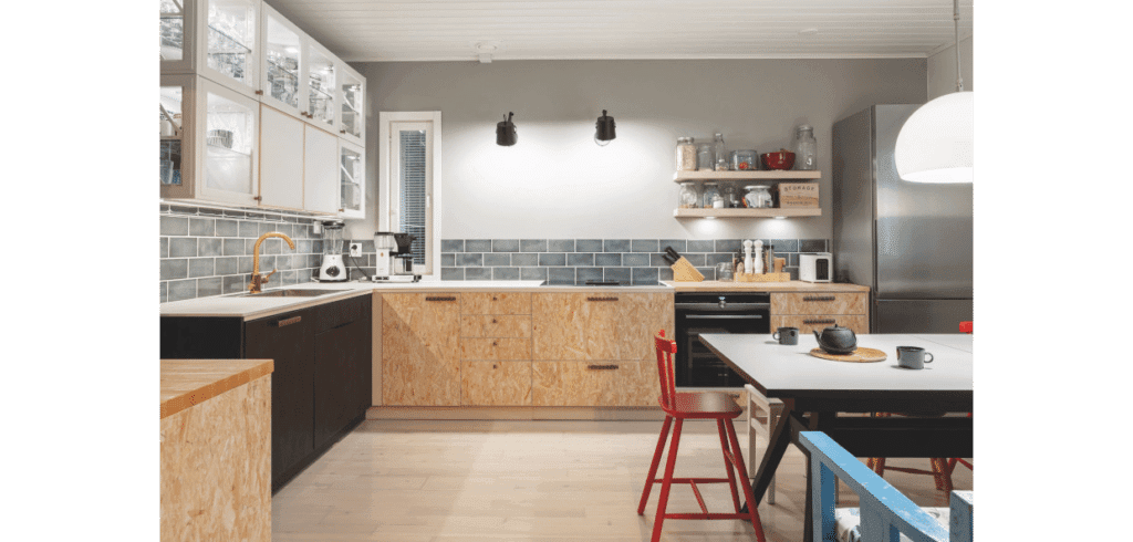 Puustelli låter spånskivan tala Puustelli Miinus med luckor i byggskive-material. Bild Puustelli