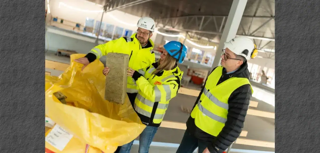 Optimera Malmö återuppbyggs – hållbarhet i fokus efter branden Henrik Björk, Optimera, Linda Sjöstrand, Carl F, och Ahmed Hadzimuratovi, MVB Syd.