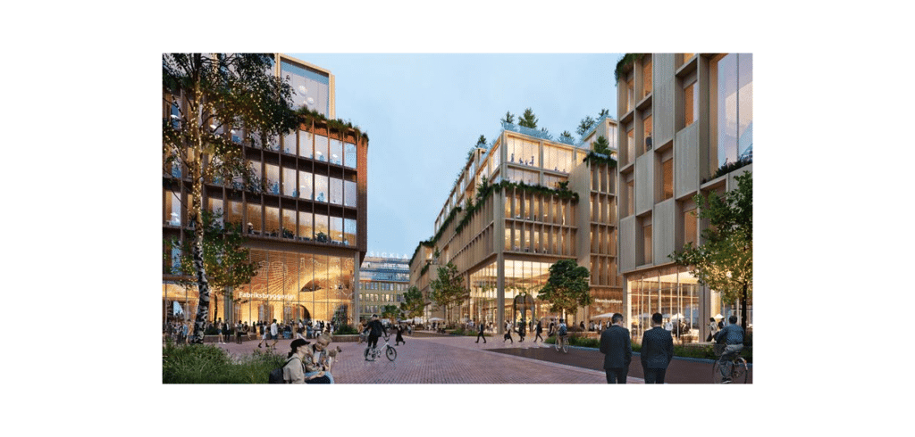 Med byggstart 2025 kan det se ut så här i Sicklaområdet i Nacka, som är en grannkommun till Stockholm. Bild Atrium Ljungberg